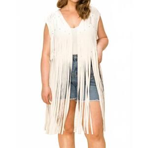 NEW VOCAL APPAREL fringe & stone vest - plus in natural